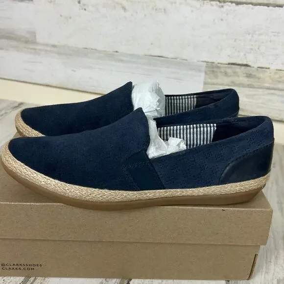 Clarks Shoes Clarks Womens Danelly Rae Navy Blue Suede Slip